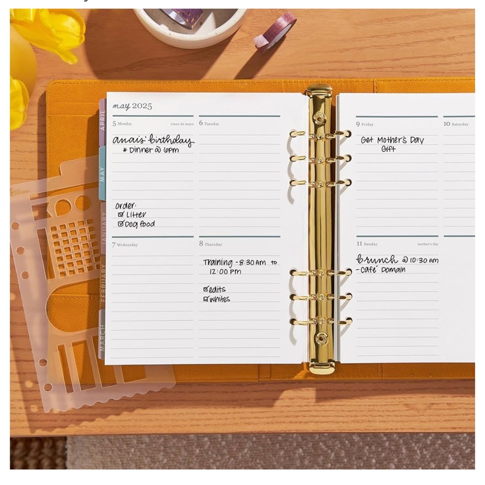 Yellow Leather Planner with Gold Rings